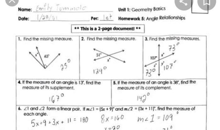 Geometry unit 6 answer key