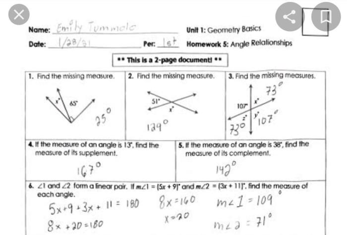 Geometry unit 6 answer key