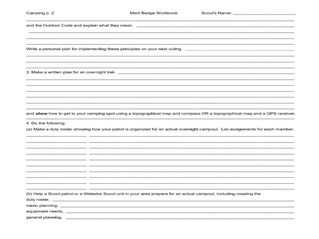 Camping merit badge workbook answers