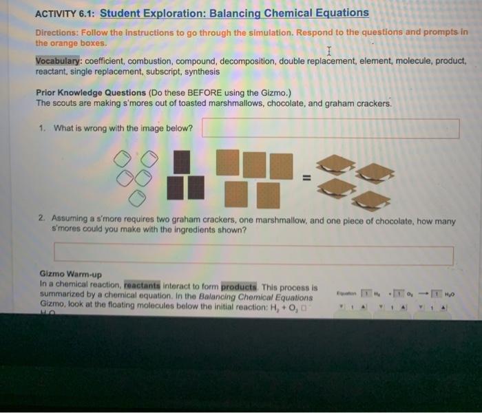 Student exploration balancing chemical equations