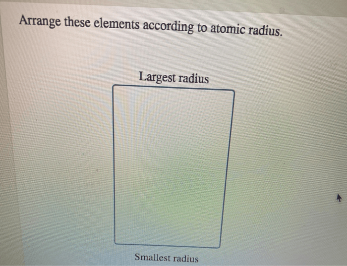 Arrange the elements according to atomic radius.