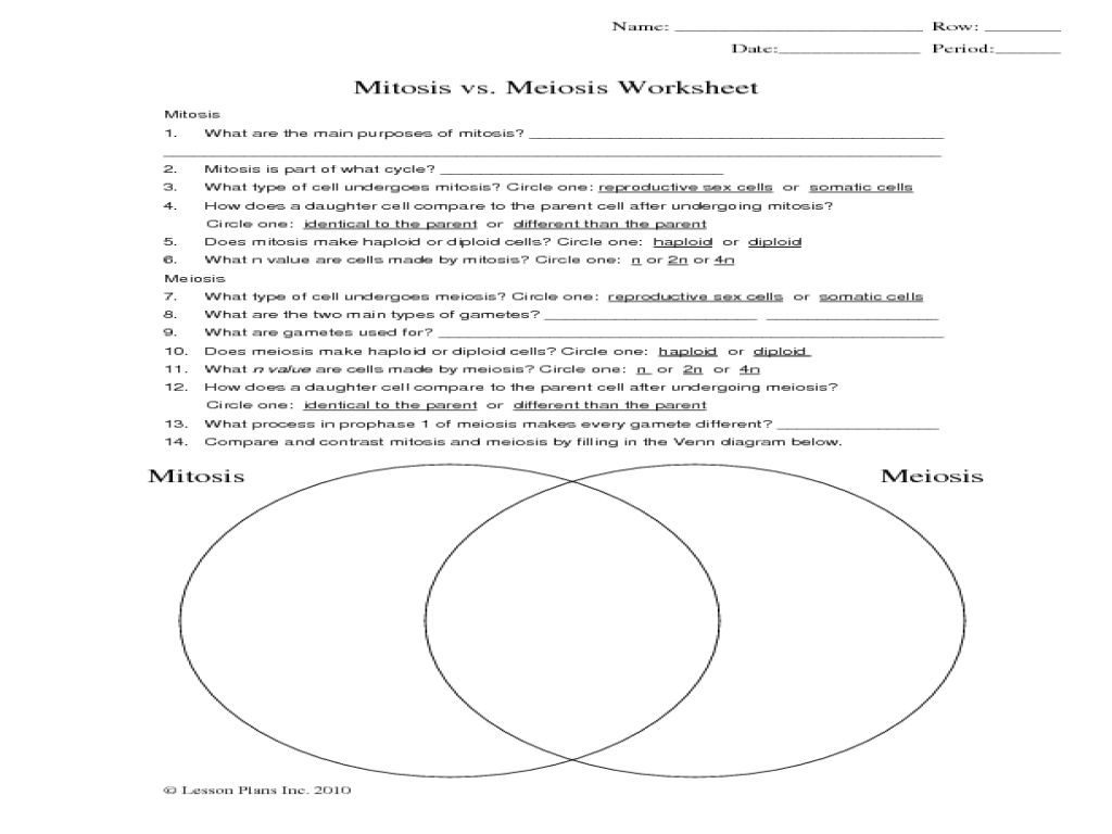 Contrasting mitosis and meiosis answer key